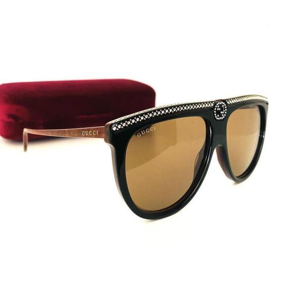 NWT Gucci GG0732S-005-61 005 Black/Brown 61mm Sunglasses